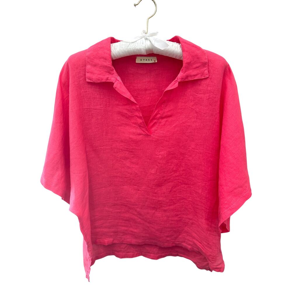 STARK X | Hot Pink 100% Linen Oversized Popover Top Made in USA Fuchsia | Medium